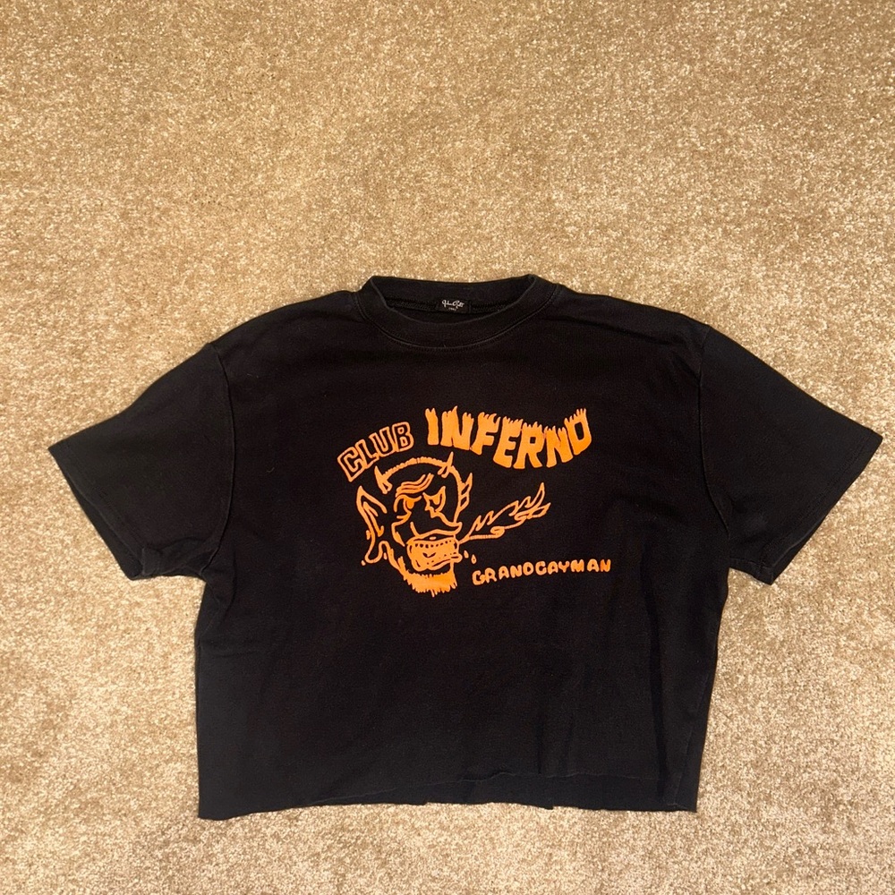John Galt Club Inferno Black Graphic Tee with Orange Print